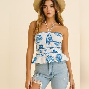 Bailey Rose Blue and White Printed Women's Tank Top